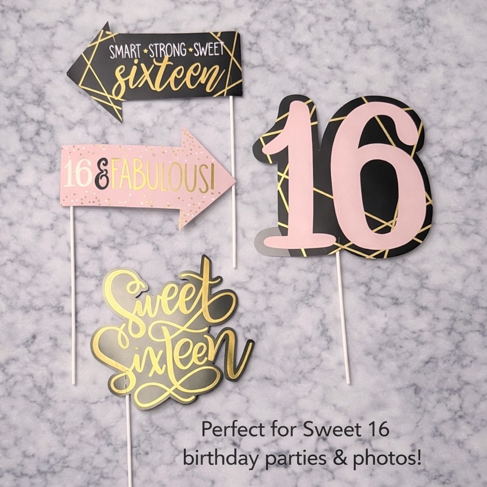 Sweet Sixteen Celebration Photo Prop - Pink and Gold